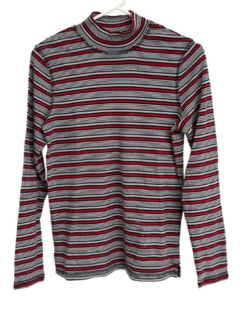 Northern Reflections Red, Black, Whote & Gray Striped Turtleneck Top